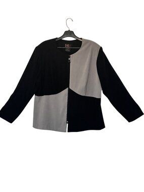 R&K Originals  2X  Women Black Gray Color block Long-Sleeve Zip-Front Jacket
